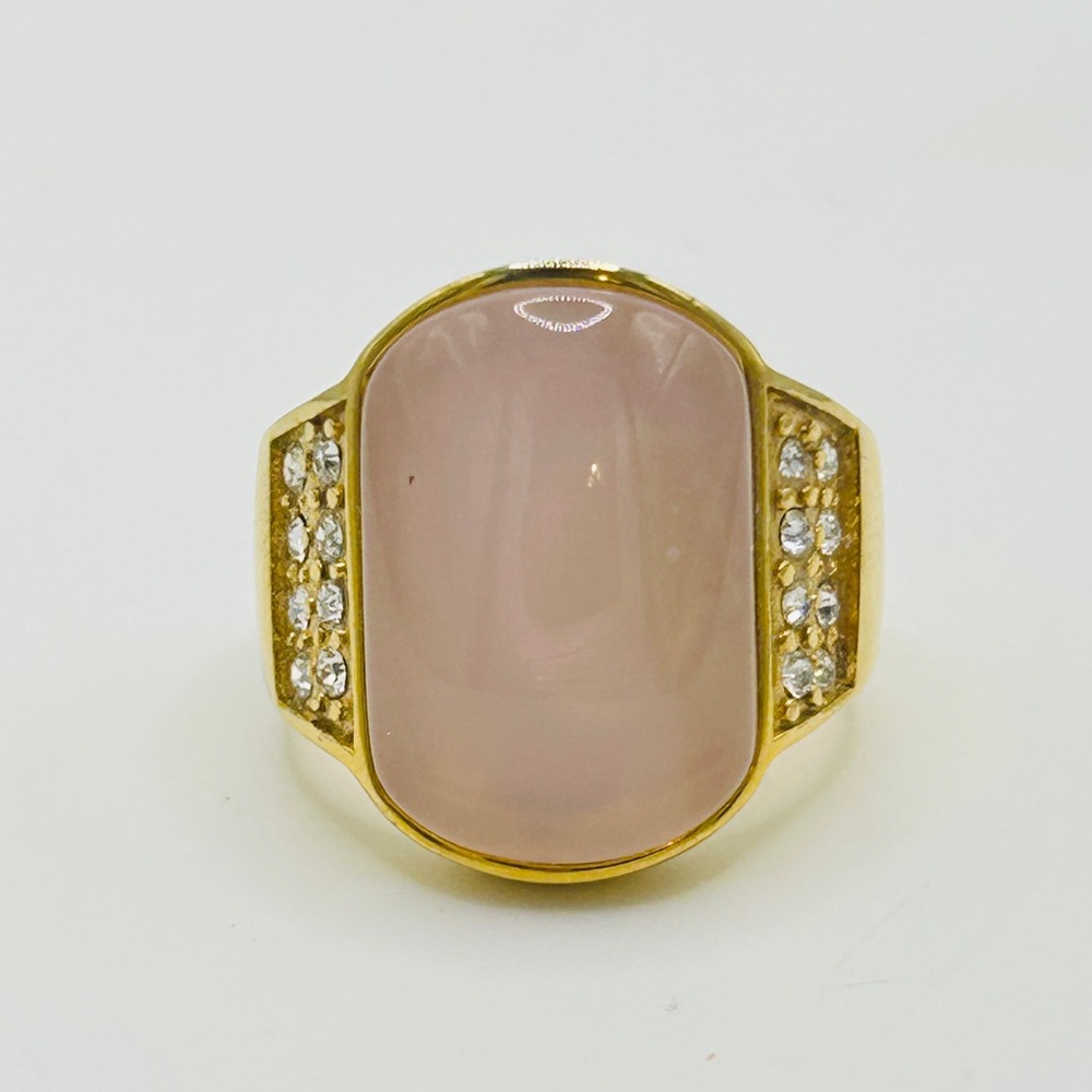 Rose Quartz Ring; Stainless Steel; Size 6